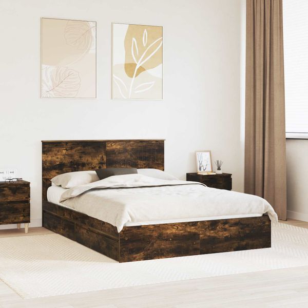 vidaXL Úložná posteľ Dymová dub 135 x 190 cm Kompozitné drevo