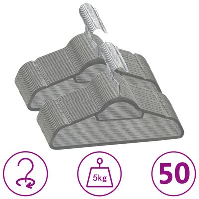 vidaXL 50-dielna sada vešiakov na oblečenie protišmyková sivá zamatová