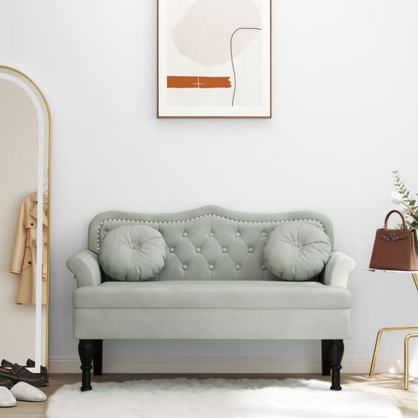 vidaXL Lavica s vankúšmi, svetlosivá, 120,5x65x75 cm, zamat