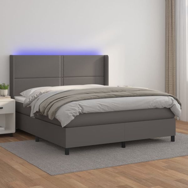 vidaXL Boxspring posteľ s matracom a LED sivá 180x200 cm umelá koža