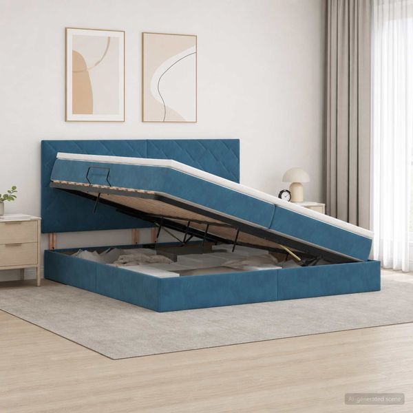 vidaXL Postel s úložným prostorem a matrací Tmavomodrá 200 x 200 cm