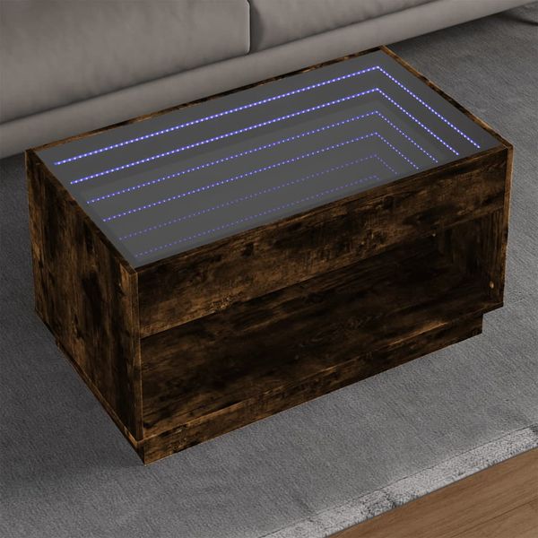 vidaXL Konferenčný stolík s nekonečnými LED dymový dub 90x50x50 cm