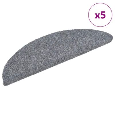 vidaXL Schodové rohože, samolepiace, 5 ks, 56x17x3 cm, svetlosivé, polkruhové