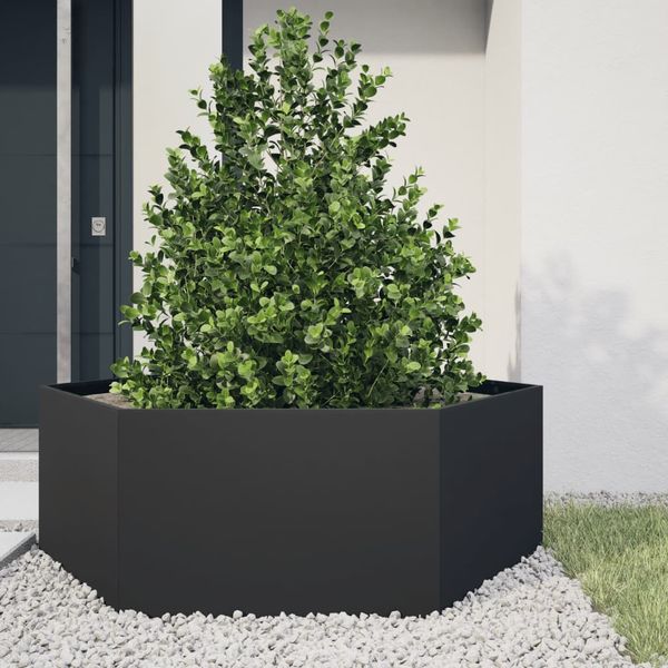 vidaXL Záhradný kvetináč, čierny, šesťhran 138x120x45 cm, oceľ