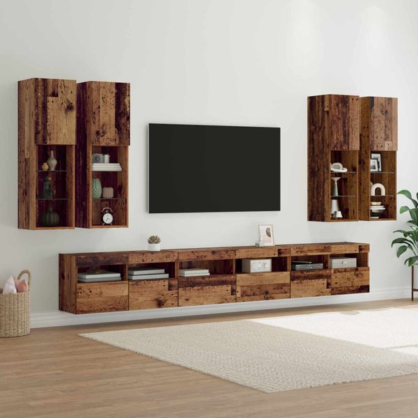 vidaXL Sada nástenného kabinetu na TV Nástenný 7 pcs Staré drevo