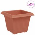 vidaXL Štvorcový črepník na kvety 24 ks Tehlovo červená Plast