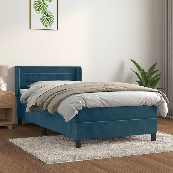 vidaXL Posteľný rám boxsping s matracom tmavomodrý 80x200 cm zamat