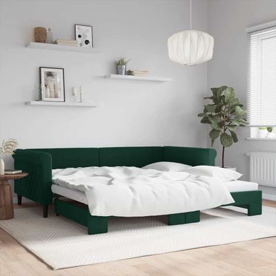 vidaXL Denná posteľ s rozkladacou posteľou tmavozelená 100x200cm zamat
