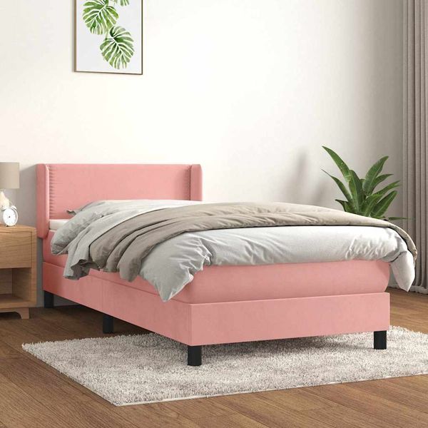 vidaXL Posteľný rám boxsping s matracom ružový 90x200 cm zamat