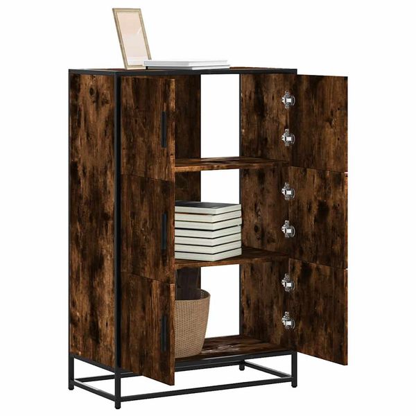 vidaXL Vysoká skrinka dymový dub 68x35x106,5 cm kompozitné drevo+kov