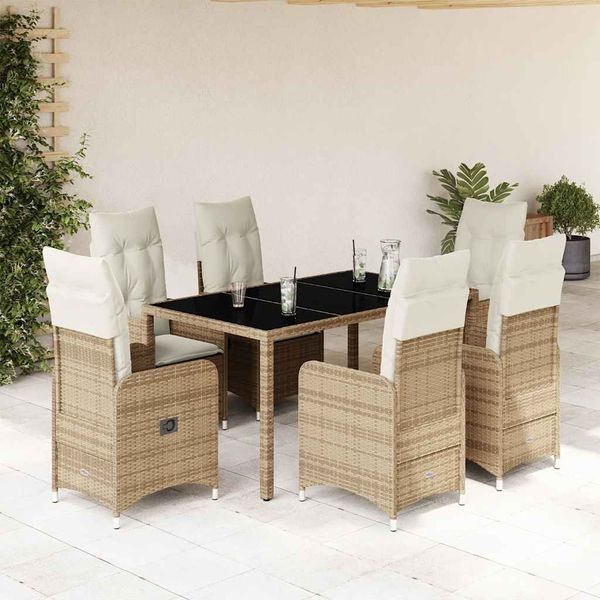 vidaXL 7-dielna záhradná bistro súprava s vankúšmi béžová polyratan