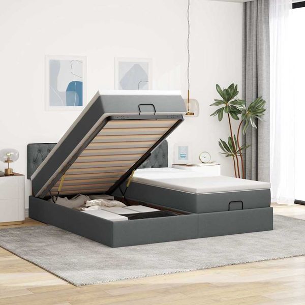 vidaXL Osmanský rám postele s matracmi tmavosivá 200x200 cm látka