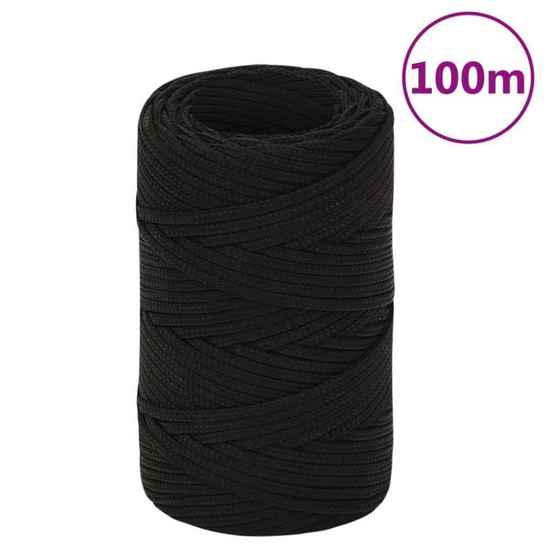 vidaXL Pracovné lano čierne 2 mm 100 m polyester
