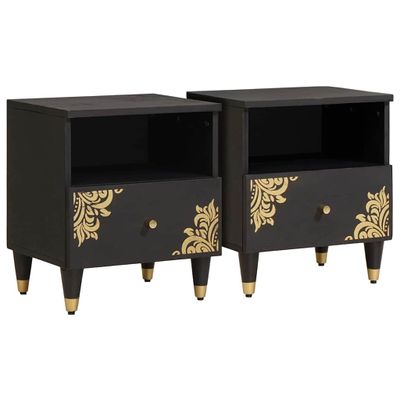 vidaXL Nočný stolík 2 pcs Čierna 40 x 33 x 46 cm Masívne mango drevo