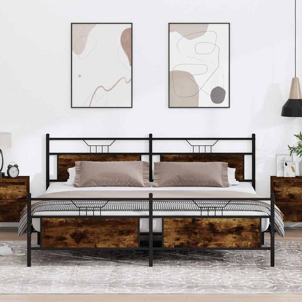 vidaXL Kovový posteľný rám bez matraca dymový dub 200x200 cm