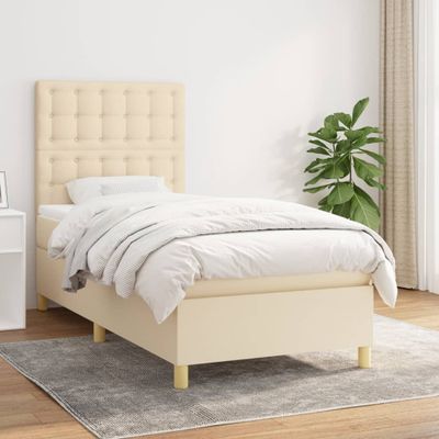 vidaXL Posteľný rám boxspring s matracom krémový 90x190 cm látka