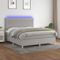 vidaXL Posteľ boxsping s matracom a LED bledosivá 160x200 cm látka