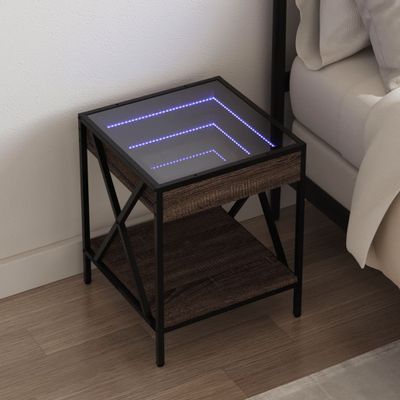 vidaXL Nočný stolík s nekonečnými LED hnedý dub 40x40x49 cm