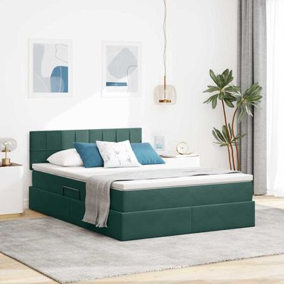 vidaXL Úložná posteľ s matracmi Tmavozelená 140 x 200 cm Zamat
