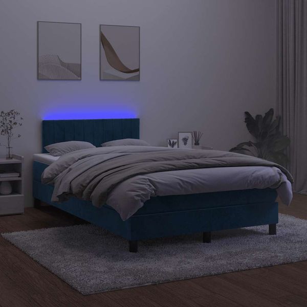 vidaXL Boxspring posteľ s matracom a LED, tmavomodrá 120x190 cm, zamat