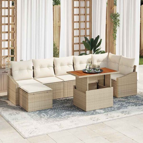 vidaXL Súprava záhradných pohoviek s úložiskom 8 pcs Béžová Poly ratan