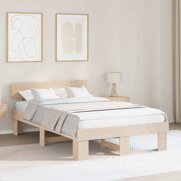 vidaXL Rám postele Prírodná 135 x 190 cm Masívne borovicové drevo
