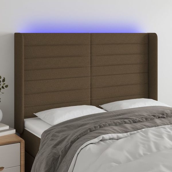 vidaXL Čelo postele s LED tmavohendé 147x16x118/128 cm látka