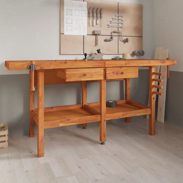 vidaXL Pracovný stôl so zásuvk. a zverákmi 192x62x83 cm akáciový masív