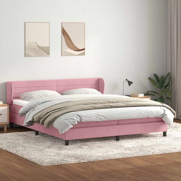 vidaXL Posteľný rám boxsping s matracmi ružová 200x220 cm zamat