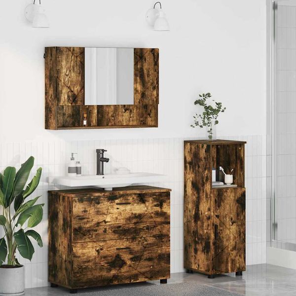 vidaXL Sada kúpeľňového nábytku 3 ks Dymová dub 76,5 x 35 x 64 cm
