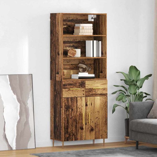 vidaXL Highboard Staré drevo 69,5 x 34 x 180 cm Kompozitné drevo