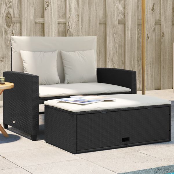 vidaXL Záhradná pohovka s vankúšmi 2-miestna čierna polyrattan