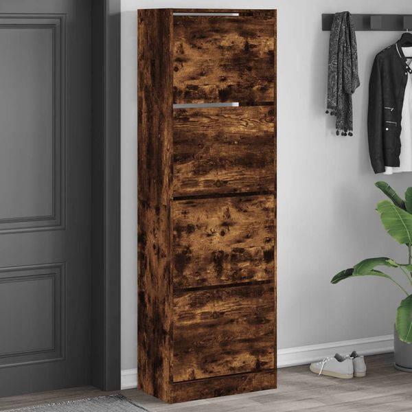 vidaXL Botník so 4 výklopnými zásuvkami dymový dub 60x34x187,5 cm