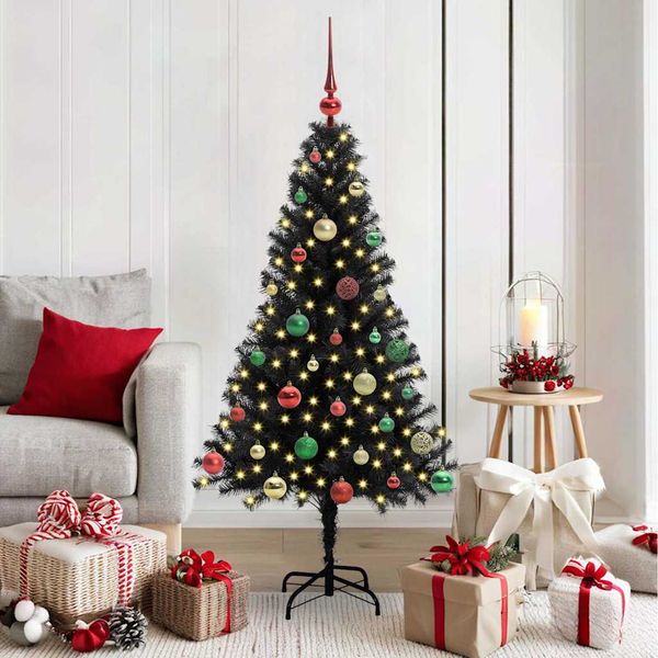 vidaXL Vianočný stromček s 150 LED-i so stojanom Čierna 150 cm PVC