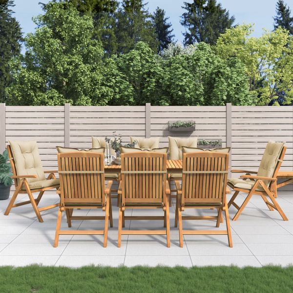 vidaXL Skladacie polohovacie kreslá s vankúšmi, 8 ks, masívne teakové drevo