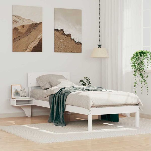 vidaXL Rám postele Biela 75 x 190 cm Masívne borovicové drevo