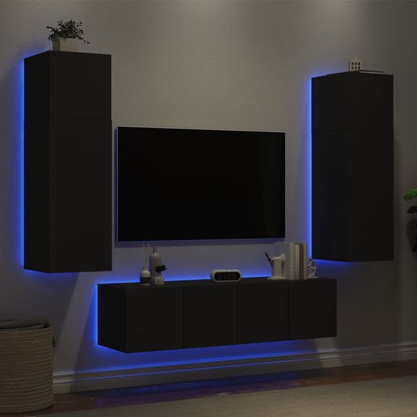 vidaXL 6-dielne TV nástenné skrinky s LED čierne kompozitné drevo