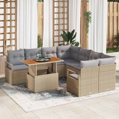 vidaXL Záhradný jedálenský set s vankúšom 9 pcs Béžová a šedá