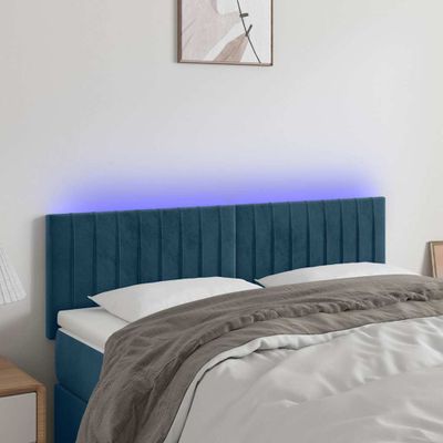 vidaXL Čelo postele s LED tmavomodré 144x5x78/88 cm zamat