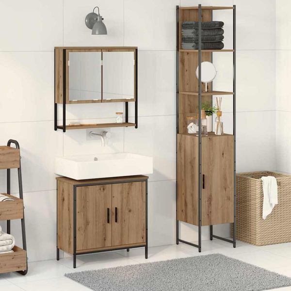 vidaXL Sada kúpeľňového nábytku Nástenný 3 pcs Hnedá Kompozitné drevo