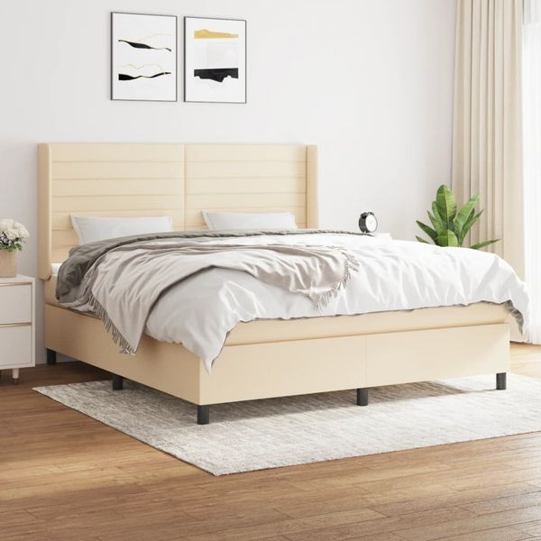 vidaXL Posteľný rám boxspring s matracom krémový 160x200 cm látka