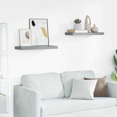vidaXL Plávajúce nástenné police 2 ks, sivé 60x23,5x3,8 cm, MDF