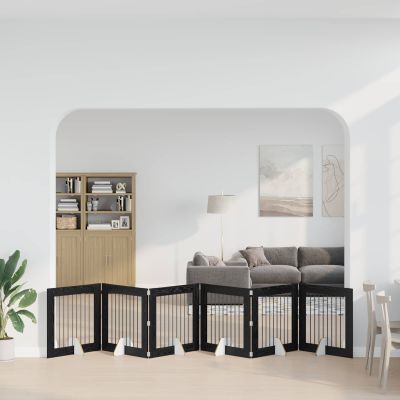 vidaXL Skladacia psia brána so stojanmi 6 ks Čierny dub 482 cm