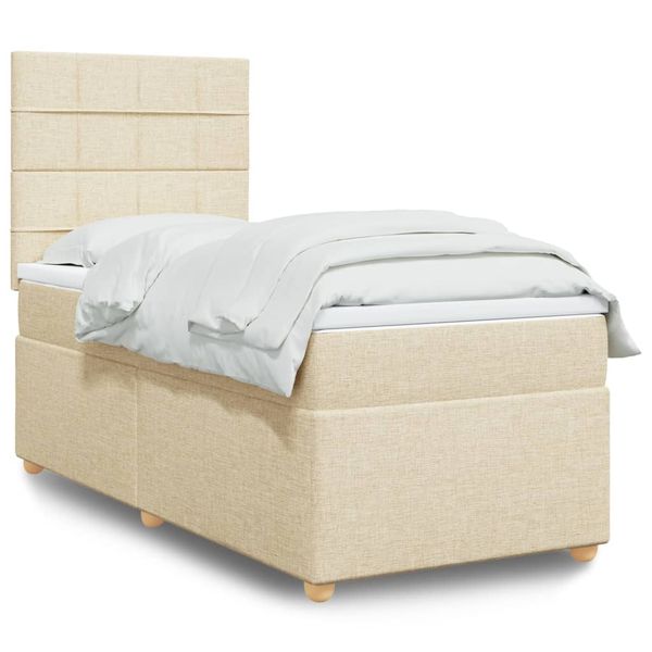 vidaXL Posteľný rám boxsping s matracom krémový 90x200 cm látka