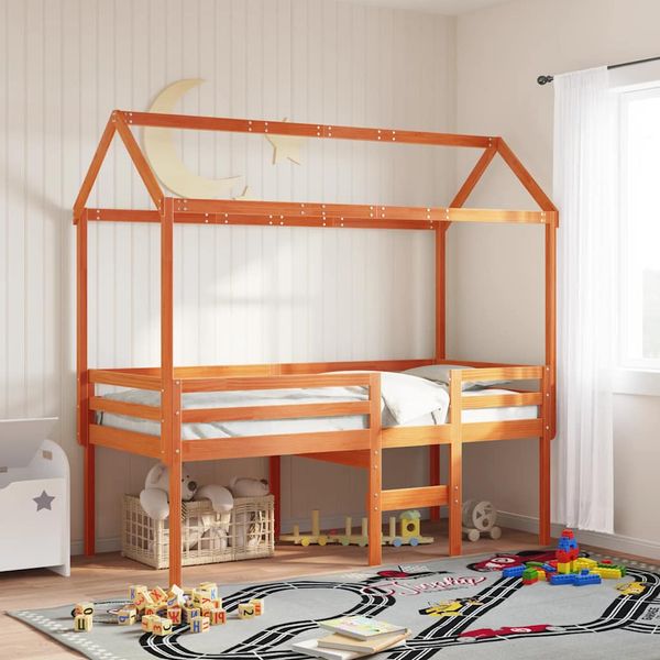 vidaXL Strecha na detskú posteľ voskovohnedá 217x95,5x159 cm borovica