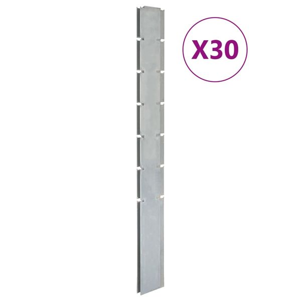 vidaXL Záhradné plotové stĺpiky 30 ks strieborné 180 cm pozinkov. oceľ