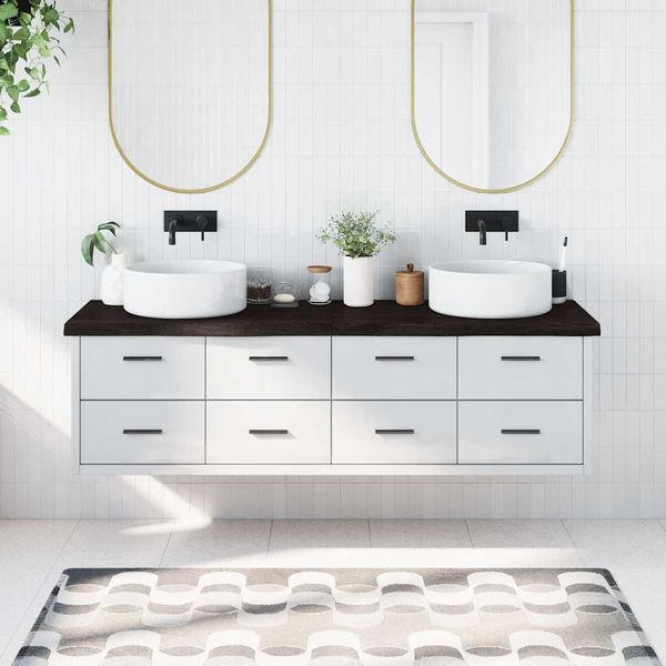vidaXL Kúpeľňová doska tmavohnedá 180x50x(2-6) cm ošetrený masív