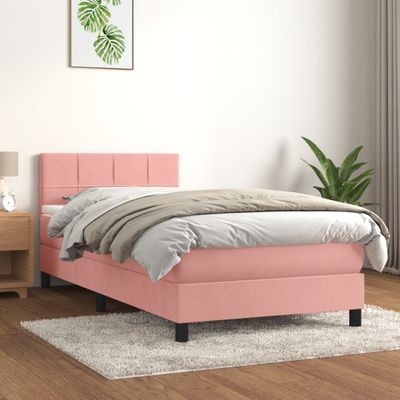 vidaXL Posteľný rám boxsping s matracom ružový 90x190 cm zamat
