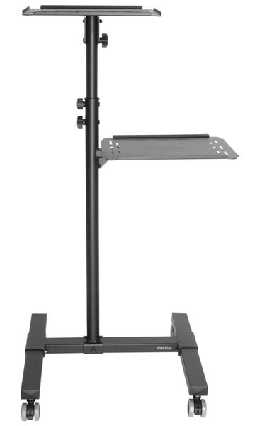 Fonestar Mobilní stojan pro projektor/notebook, nosnost 10 kg, 2 police, výška 95–145 cm, náklon, kolečka, černý podlahový stojan pro projektor, 2 kovové tácy, výškove nastavitelný, kolecka s brzdami, nosnost 10 kg