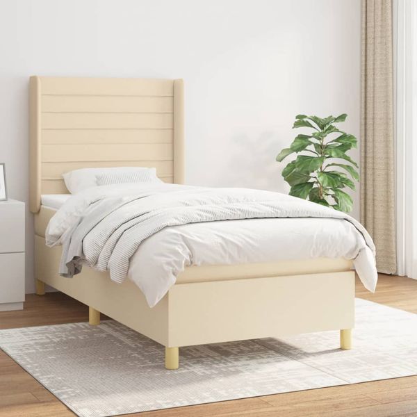 vidaXL Boxspring posteľ s matracom krémová 100x200 cm látka